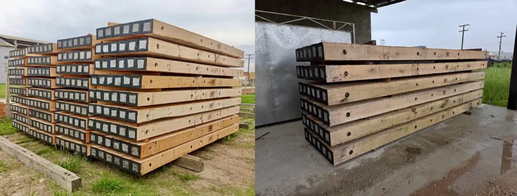 Standardized Eucalyptus timber mats from World Forest Group showing consistent geometry and quality. 2020 production (left) and 2026 production (right)